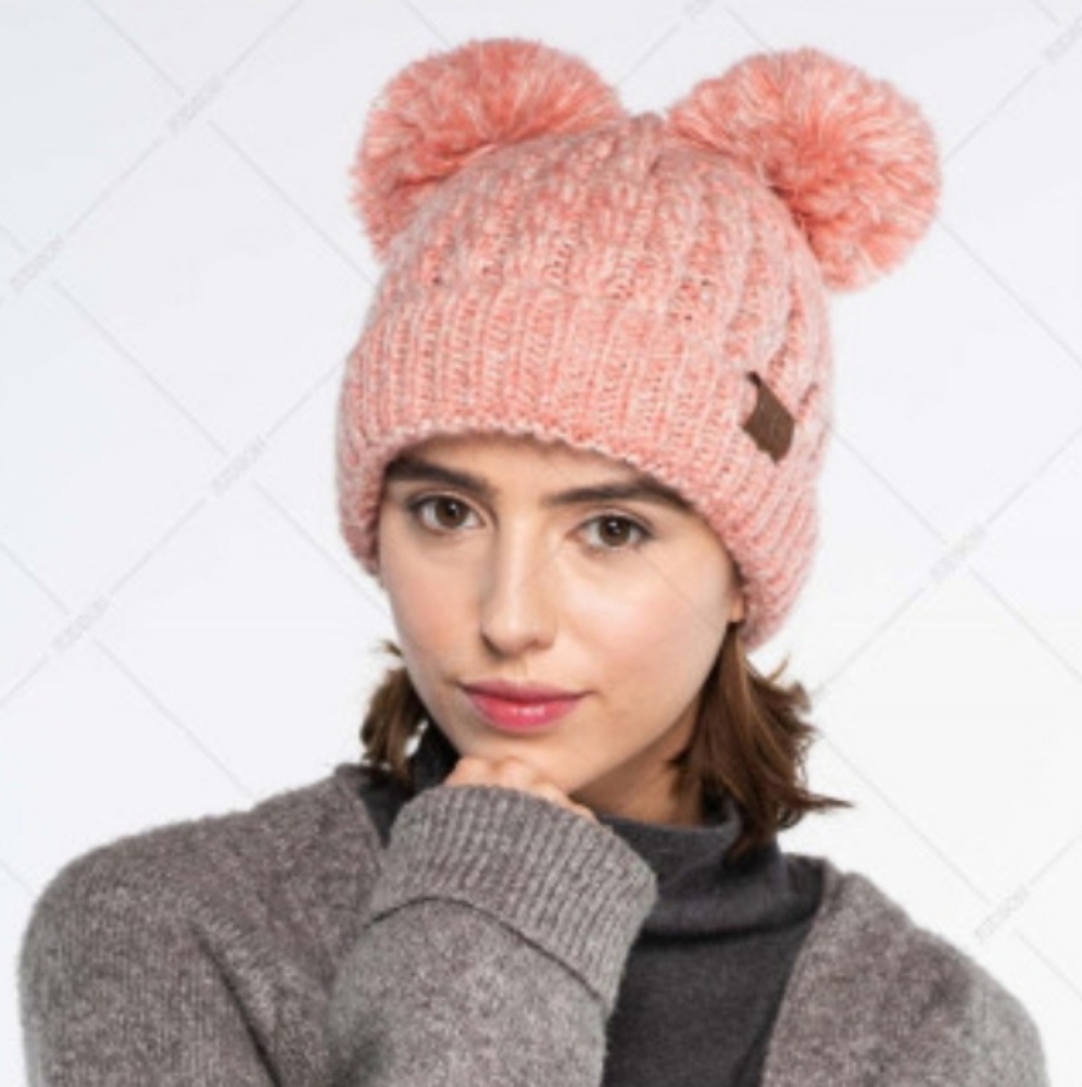 C.C. Beanie Double Pom Pom Beanie Peach - Picture 2 of 2